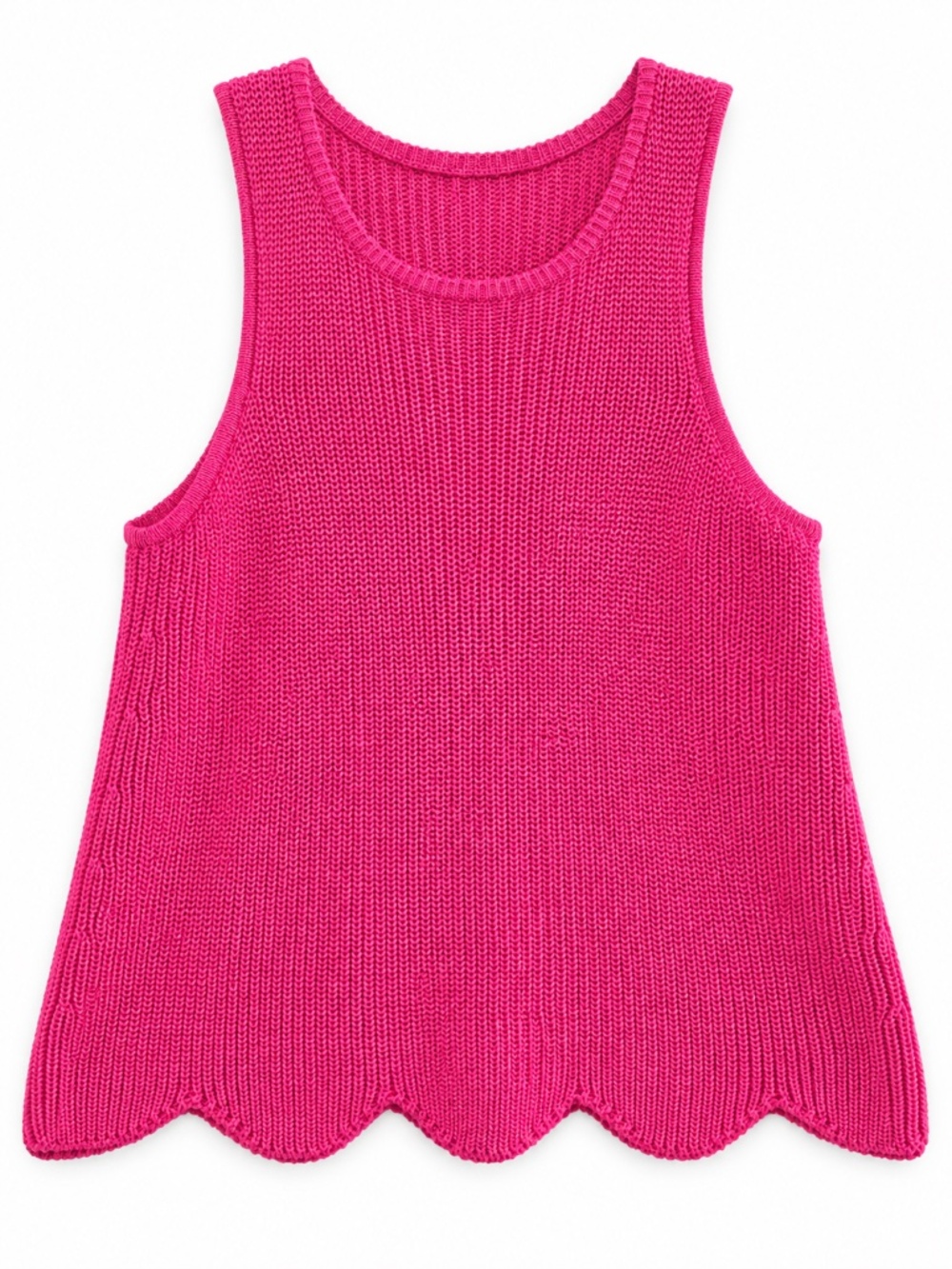 NEW Imported Italian 100% Cotton scalloped knit tank L A-line pink hem office